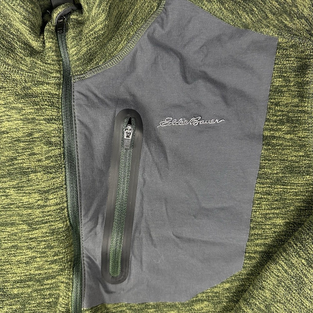 Eddie Bauer Quarter Zip Pullover Men's Large Green Heathered Fleece Jacket - Picture 5 of 16